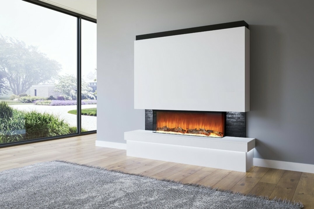 Complete MDF Media Wall Pre-Built Paint-Ready Inc. 3sided Glass Electric  Fire | eBay