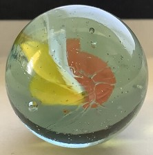 Vintage Estate Large 6 Vein Tri Color In Aqua Glass Shooter 1 Marble W/ Bubbles