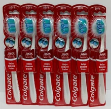 Lot of 6 Colgate 360 Optic White Helps Remove Stains SOFT Toothbrush 