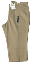 Women's plus cropped pants khaki cotton blend elastic sides Lands'End 24W NWT