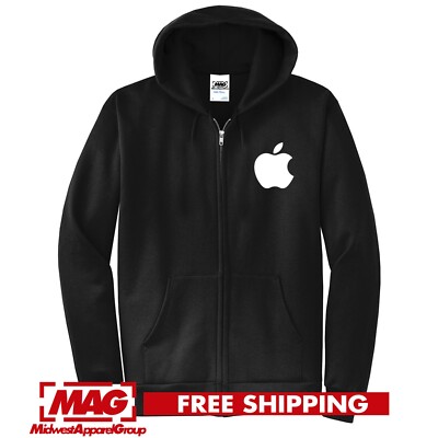 APPLE BLACK ZIP HOODIE Logo Tech Computer Geek OSX Mac IPod IPad Sweatshirt