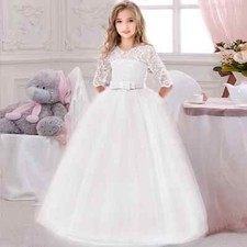 Princess Lace Dress Kids Flower Embroidery Dresses for Girls Wedding Party Gown