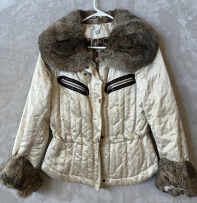 CACHE Women's RABBIT FUR LINED JACKET Size 4 Zip Up Cinch Waist