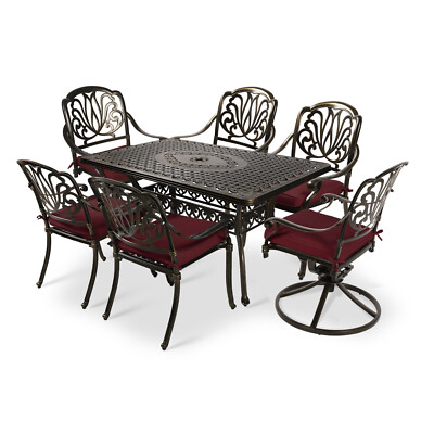 7-Piece Outdoor Furniture Dining Set Cast Aluminum Conversation Set W/ Cushions