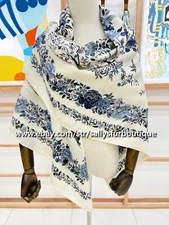 Sallys 70% Cashmere 30% Silk Stole Flowers Print Double Face Scarf Shawl 53"