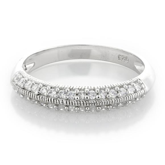 Sterling Silver Milgrain Edge Cubic Zirconia Band Ring