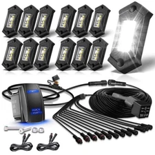 R3 White LED Rock Lights Kits with Rocker Switch Wire Harness 12PCS Super Bri...