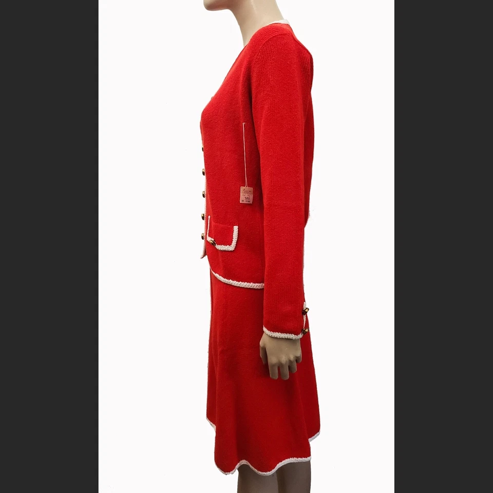 Traje Falda St John Años 60 70 Rojo y Blanco 3 piezas Vintage Temprano Tejido a Mano Nuevo con Etiquetas ¡Nuevo! S/M Foto 4 de 4