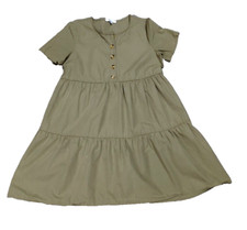 Madewell Khaki Cotton Tiered Swing Dress Babydoll Mini Oversized XXS Casual EUC