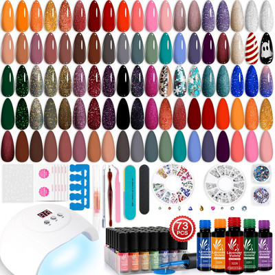 73 Pcs Gel Nail Polish Kit with U V Light, 45 Colors with Nail Primer,Builder...