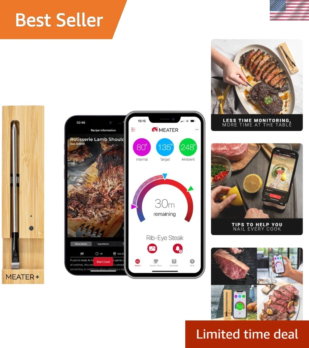 Plus: Smart Bluetooth Wireless Meat Thermometer Digital | BBQ, Grill, Oven, S...