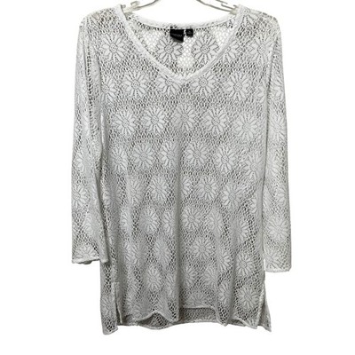 Sonoma Life Style Womens XL White Crochet Floral Lace V-Neck Tunic Cover Up Top