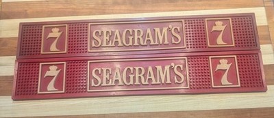 2 Seagram's 7 Rubber Bar Rail Spill Mats Red Whiskey Home Bar Man Cave Decor 