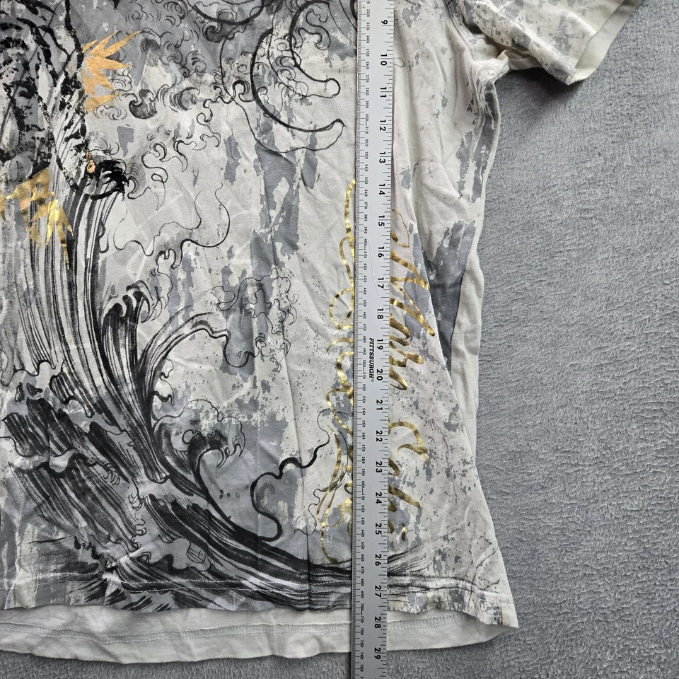 Camisa Marc Ecko Hombre M Gris Estampado Gráfico Tigre Remolino Metálico Grunge Y2K Foto 4 de 4