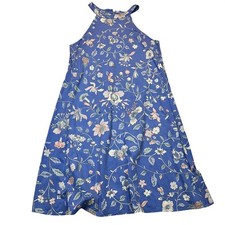 LOFT Women Blue Floral Halter Neck Trapeze Dress Sleeveless Keyhole Back Small