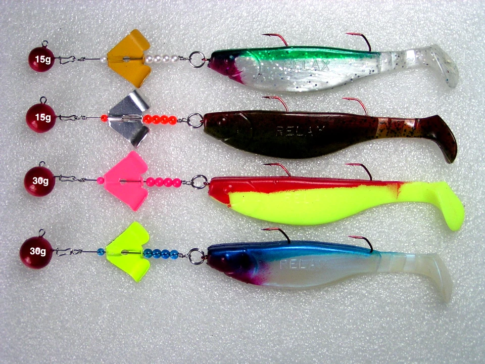 4 Trolling Köder,Schleppköder,13cm Relax Gummifische 2 Haken,Delta Propeller,Neu - Bild 2 von 2