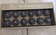 CASA DECOR 12 Ceramic Drawer Knob Cabinet Pulls Handmade India Cobalt Blue Round