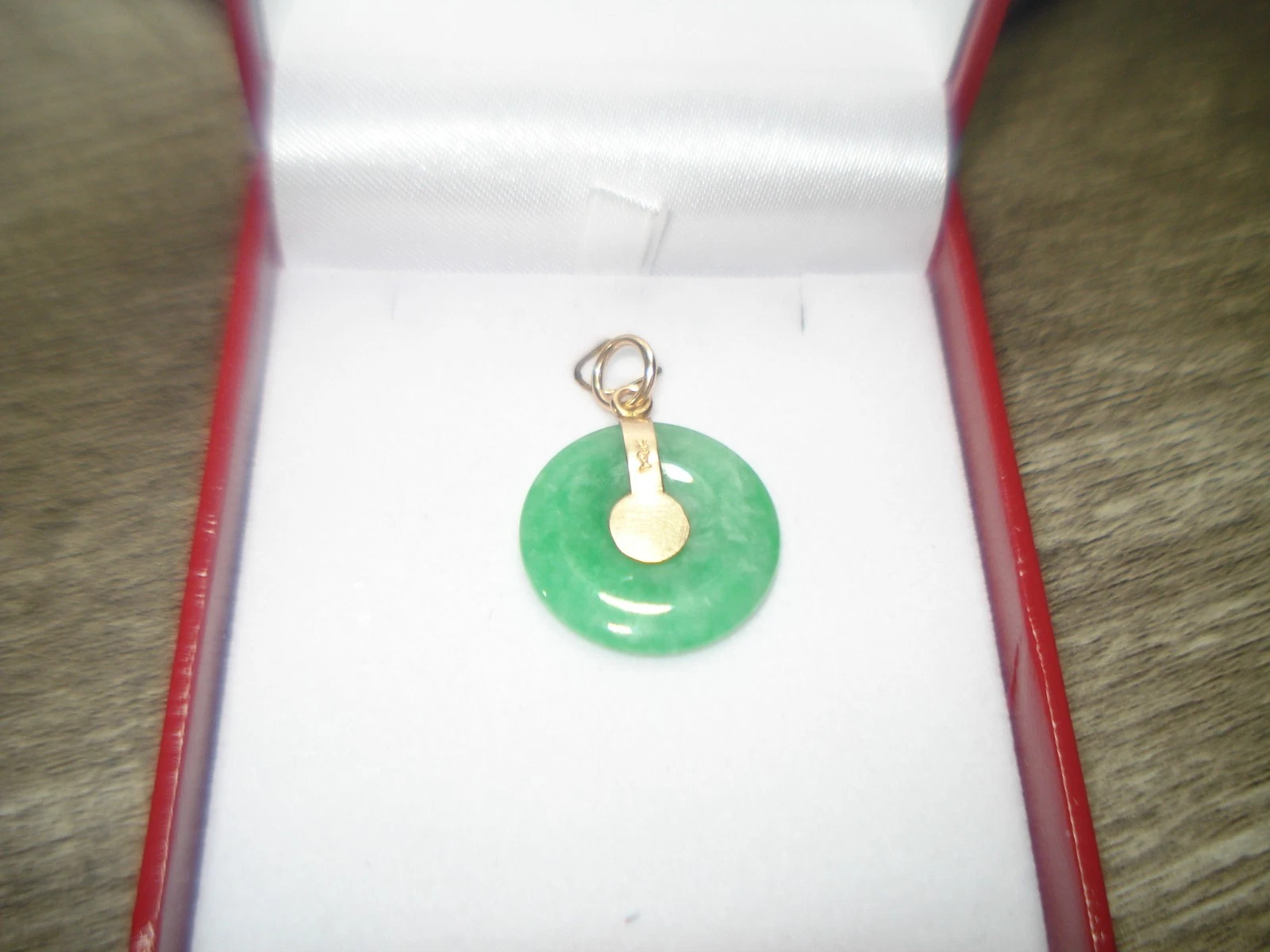 14k Solid Yellow Gold Natural Donut Green Jade Pendant Charm 4.07Grams - Picture 4 of 5