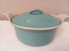 Vtg Le Creuset Turquoise Paris Blue Round Small Dutch Oven 18 Cast Iron Enamel