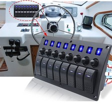 8 Gang LED Switch Panel Circuit Breaker Toggle Rocker Switch For RV Boat Marine