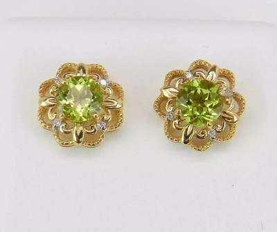 2Ct Round Cut Lab Created Green Peridot Women's Earrings 14K Yellow Gold Plated