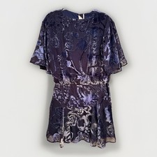 Free People Women's Velvet Print Dress Blue Size S 1244