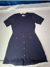 Eliza J Navy Short-Sleeve Dress with Gold Buttons arm hem needs sewn!