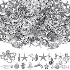Kigeli 100 Pcs Summer Beach Charms for Jewelry Making - Sea 10-40 mm, Gold