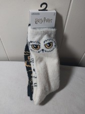 Harry Potter Licensed Fuzzy Boot Socks 2 Pack Cream Black Unisex One Size NWT