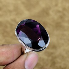 Natural African Amethyst Oval Gemstone Adjustable Ring 925 Sterling Silver Gifts