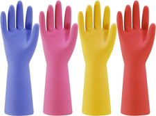 Rubber Kitchen Dishwashing Gloves - 4 Pairs Colorful Reusable Household Cleaning