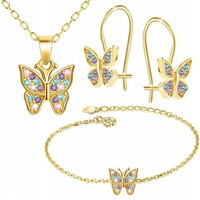 925 Silber Schmuck Set MäDchen Schmetterling Ohrringe Kette