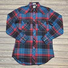 Vintage Lee Mens Long Sleeve Pearl Snap Button Shirt Plaid Sz M Blue Red NEW