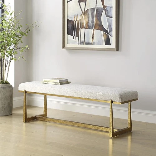 Uttermost 23904 Midas Textured Antique Gold and Driftwood Toned Polyester Bench - Picture 3 of 6