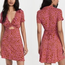Free People Marsaille Mini Dress Rust Combo Leopard Print Cutout - S NWT