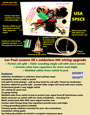 Les Paul Solderless Short Shaft Wiring Harness Cust Coil Split More Neck Highs
