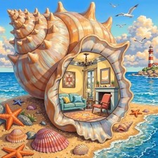 Diamond Art Painting Kits for Adults Conch House, Round Full Drill Diamond