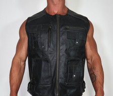 MEN'S BLACK LEATHER VEST WITH REMOVEABLE BACK PAD XL