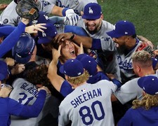 YOSHINOBU YAMAMOTO - LA DODGERS 2025 WORLD SERIES CHAMPIONS 8x10 PHOTO 30 WM