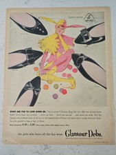 1960 Women's Brown Glamour Debs Vintage Shoes Fashion Art Ad