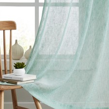 Mint Green Linen Sheer Curtains 96 Inches Long for Living Room, Bedroom Natur...