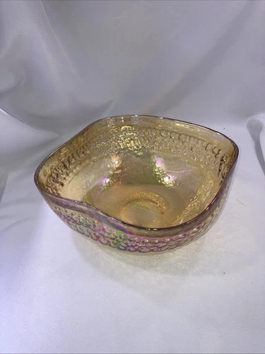 Vintage Yalos Casa Murano Italy Iridescent Glass Gold/yellow Large Bowl 9"