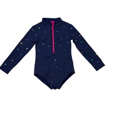 Boden Navy Metallic Dots Rash Guard Swimsuit, Size 3/4