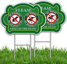 No Peeing and No Pooping Dog Sign 2 Pack, Double Sided Please Be Respectful Keep