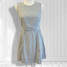 Gap Fit & Flare Floral Dress Light Blue/White Sleeveless Cotton Zip Lined s 2
