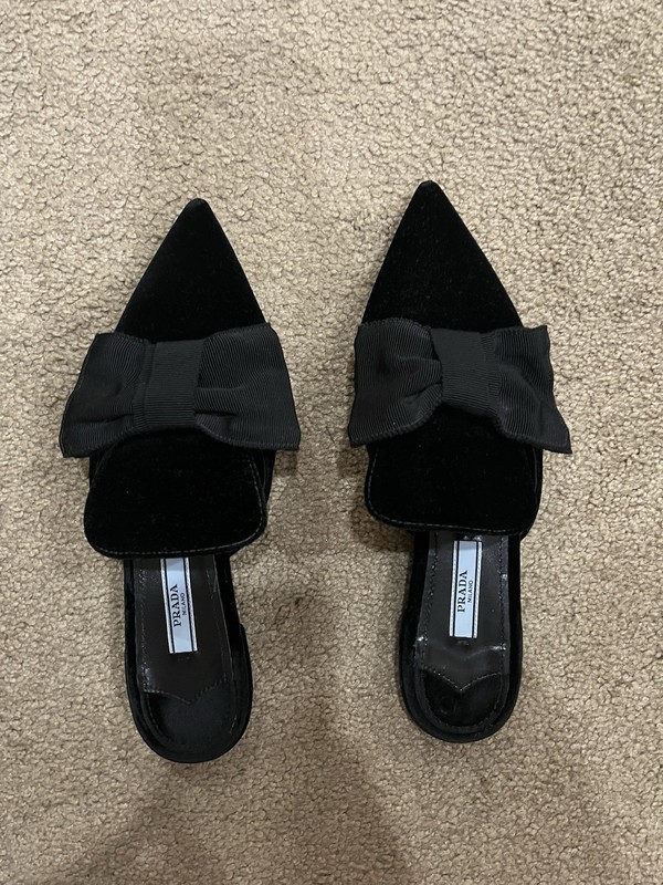 Prada Velvet Bow Mules Flat Size 36.5