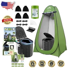 Portable Camping Toilet w/ Pop-Up Privacy Tent & Waste Gel - All-In-One Kit