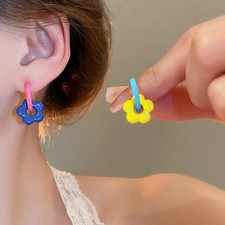 Colorful Flower Hoop Earrings Women Hollow Spray Style Daily Modern Jewelry