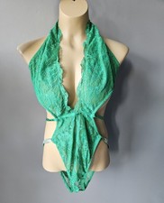 Victoria's Secret Lingerie Teddy One Piece Bodysuit Green Bling Shine Strap XL