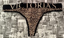 NWT Victoria's Secret Cotton Exploded Logo Cotton Thong Panty Leopard Medium M